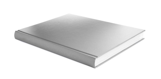 Photo of Closed book with grey hard cover isolated on white