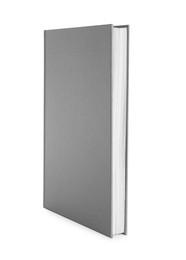 Photo of Closed book with grey hard cover isolated on white