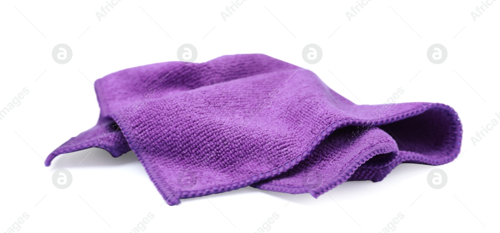 Photo of Clean purple microfiber cloth isolated on white