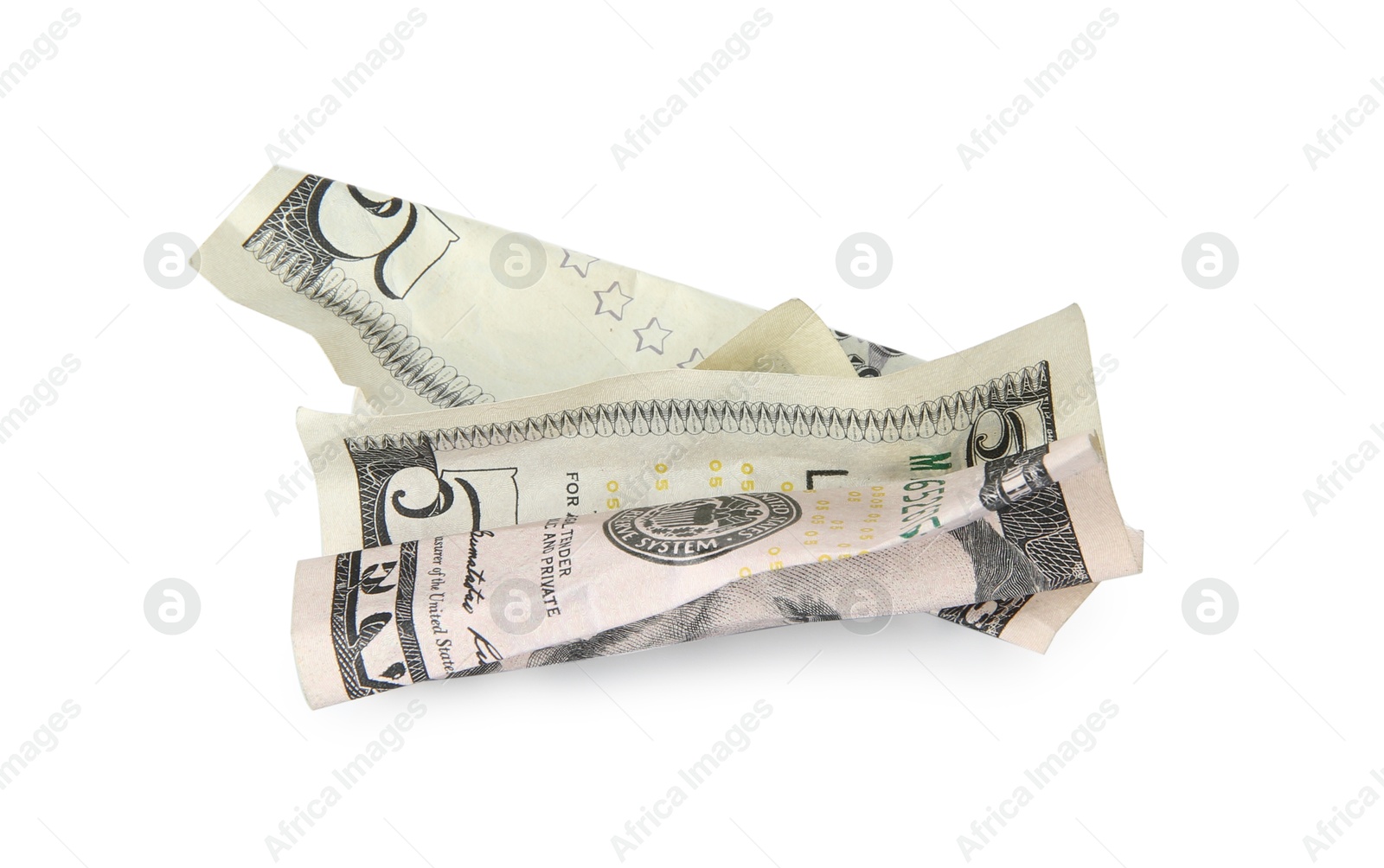 Photo of One crumpled dollar banknote isolated on white