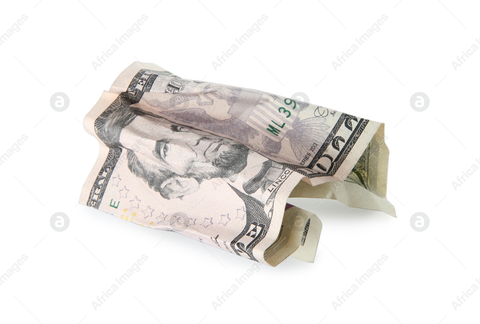 Photo of One crumpled dollar banknote isolated on white