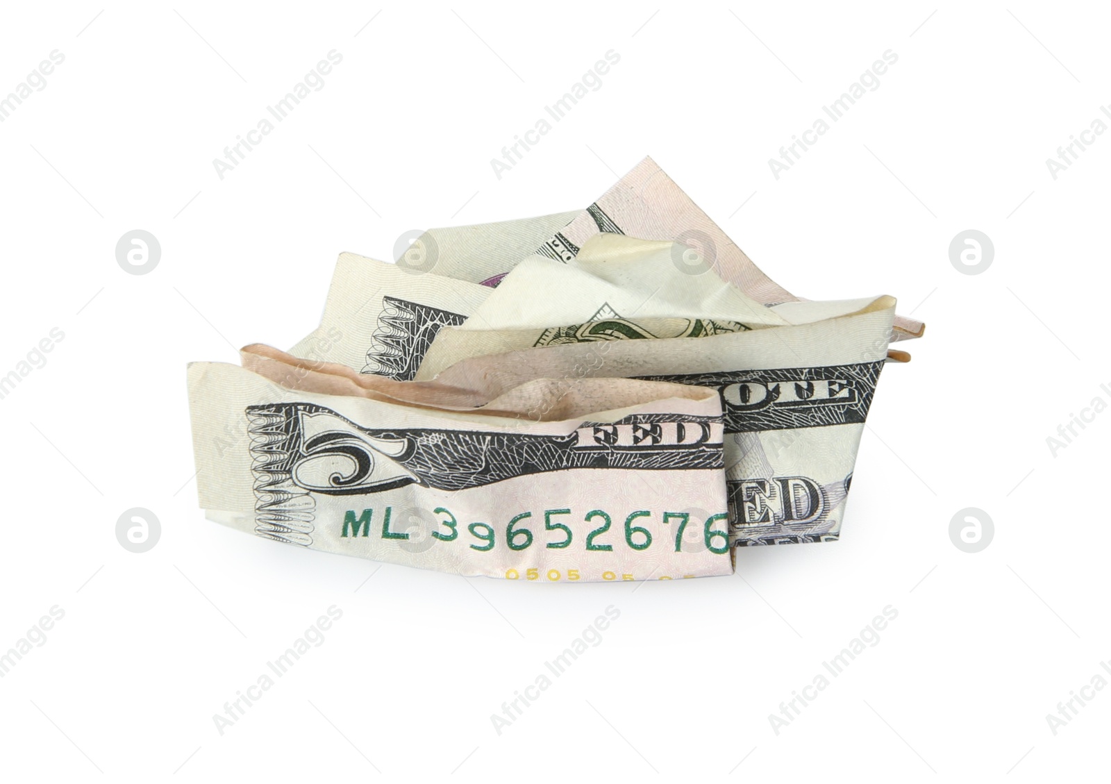 Photo of One crumpled dollar banknote isolated on white