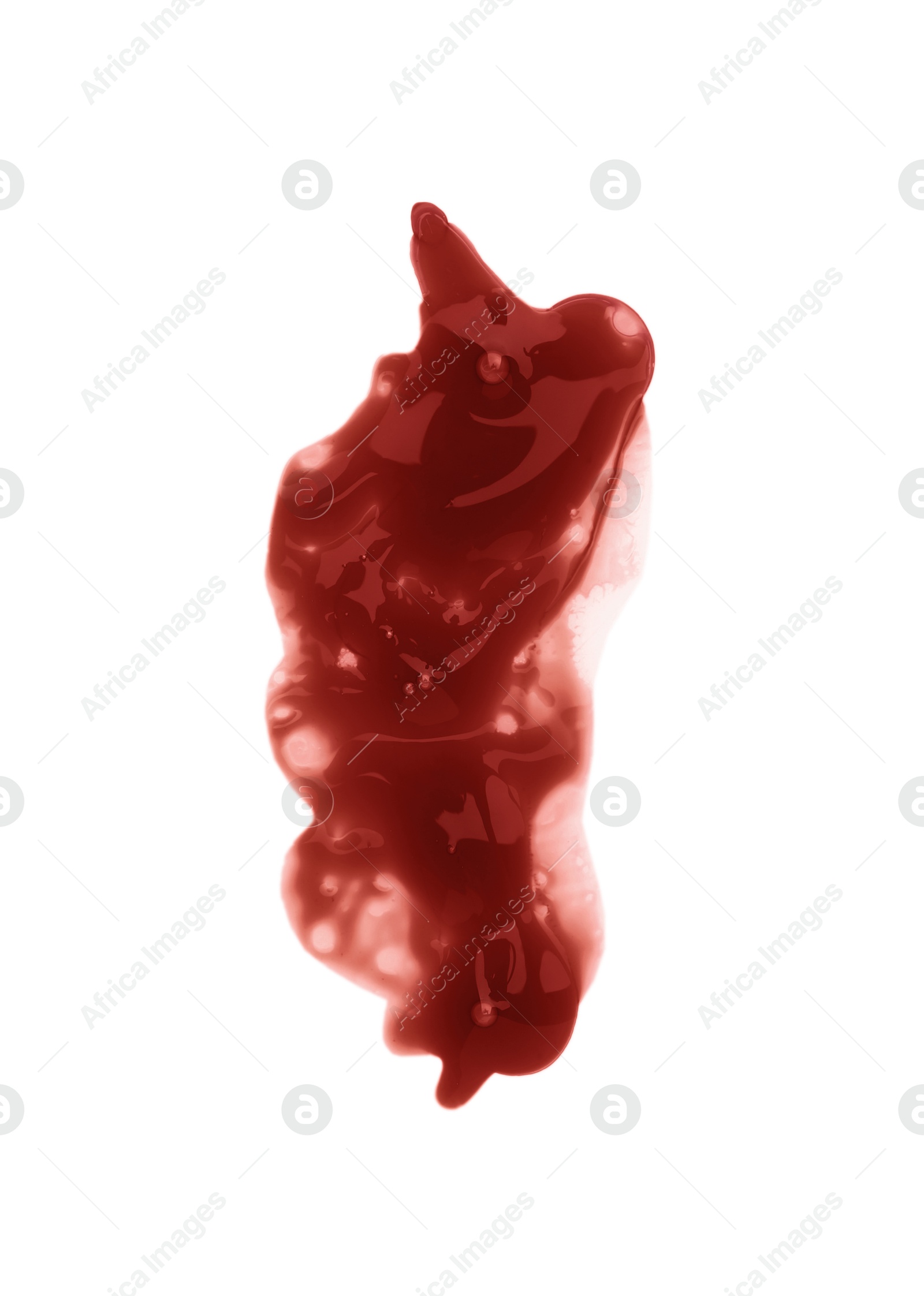 Photo of Stain of blood isolated on white, top view