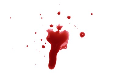 Photo of Stain of blood isolated on white, top view