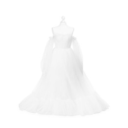 Photo of Mannequin with beautiful wedding dress isolated on white