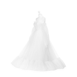 Photo of Mannequin with beautiful wedding dress isolated on white