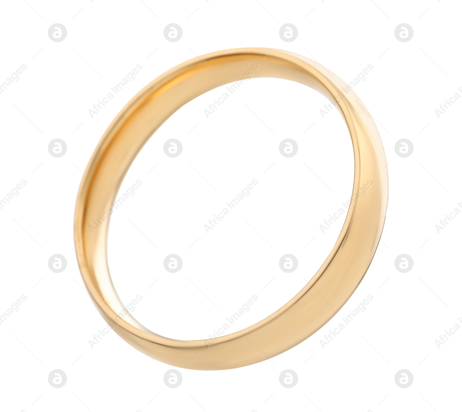 Photo of Beautiful golden wedding ring isolated on white