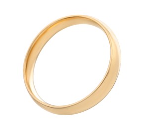 Photo of Beautiful golden wedding ring isolated on white