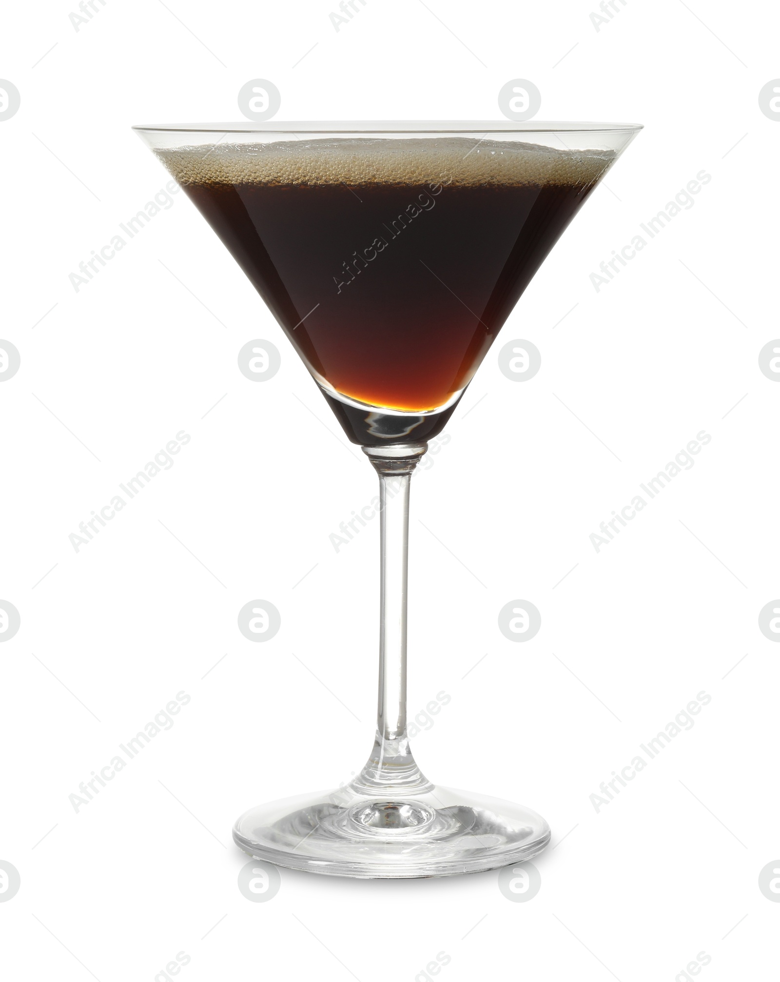 Photo of One glass of delicious espresso martini on white background