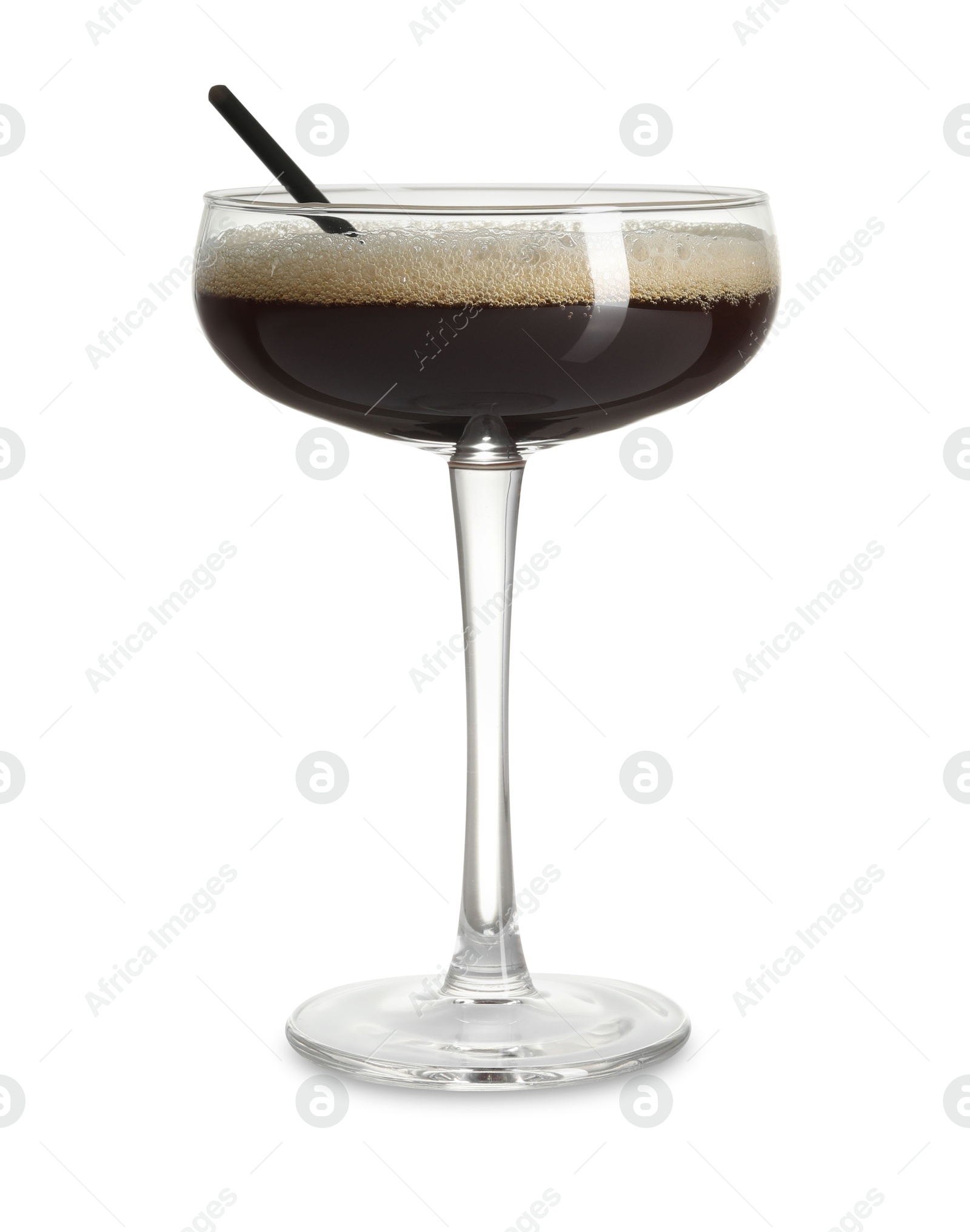 Photo of One glass of delicious espresso martini on white background