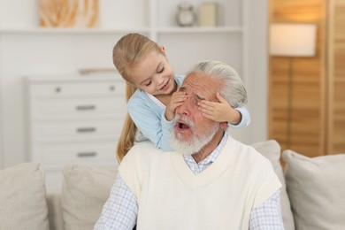 Grandpa and his granddaughter having fun at home