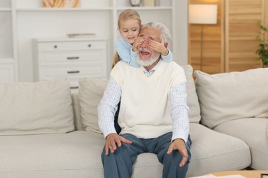 Grandpa and his granddaughter having fun at home