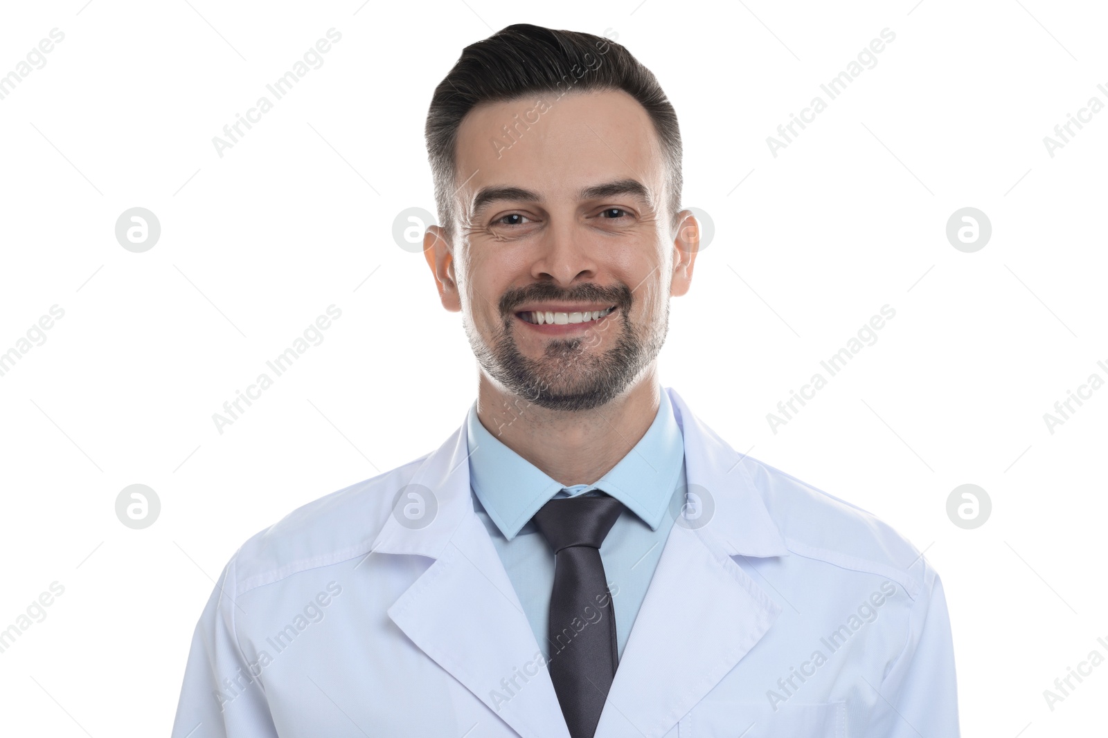 Photo of Portrait of smiling doctor on white background