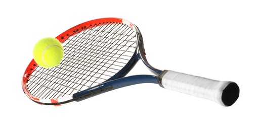 Tennis racket with ball isolated on white