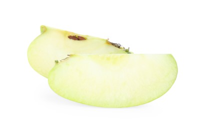 Cut fresh green apple isolated on white