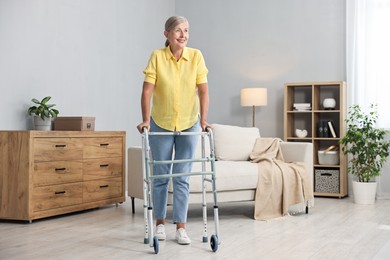 Photo of Senior woman with walking frame at home