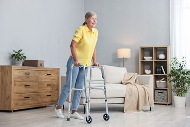 Senior woman with walking frame at home