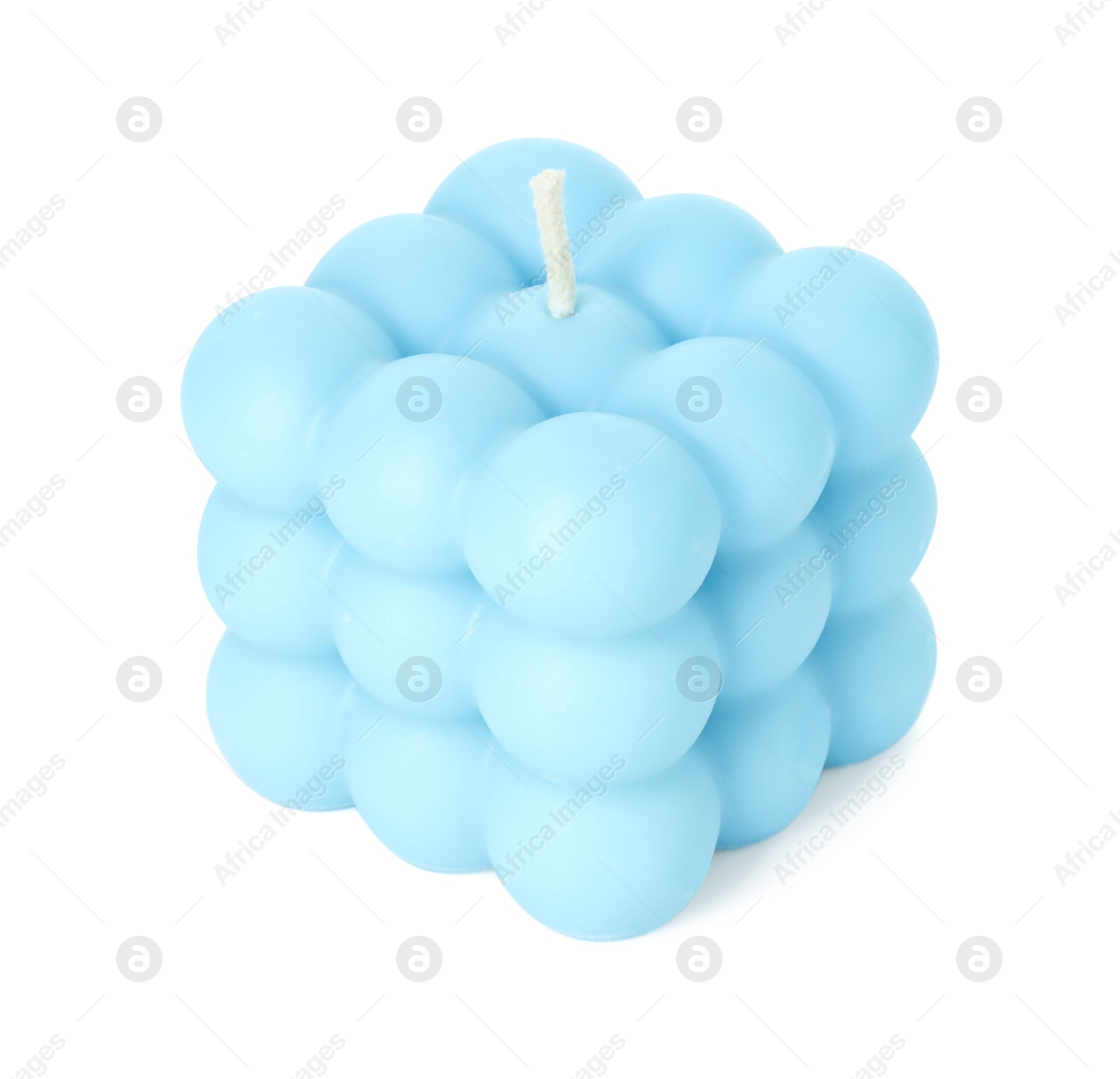 Photo of Beautiful light blue bubble candle isolated on white