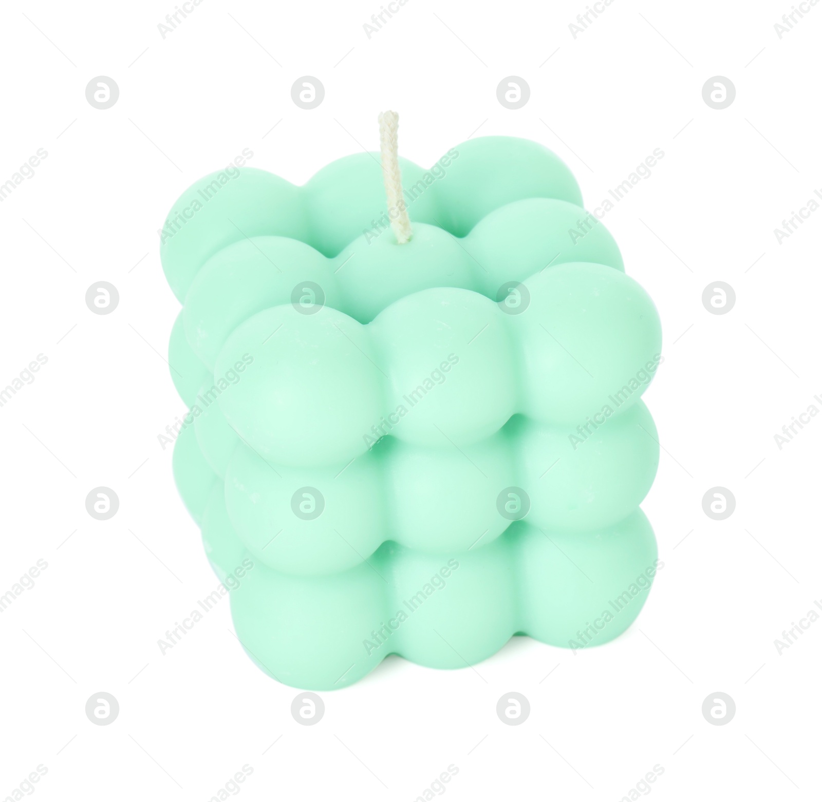 Photo of Beautiful turquoise bubble candle isolated on white