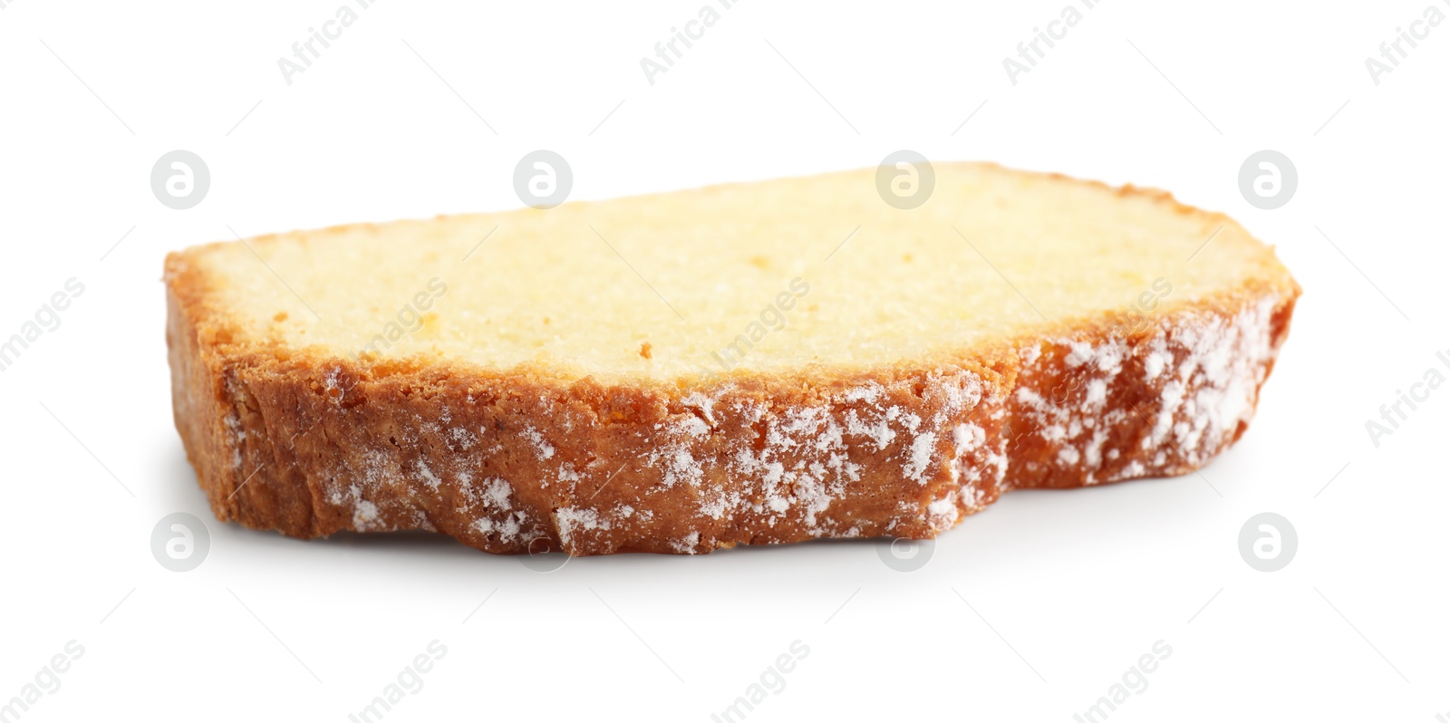 Photo of Slices of freshly baked sponge cake isolated on white