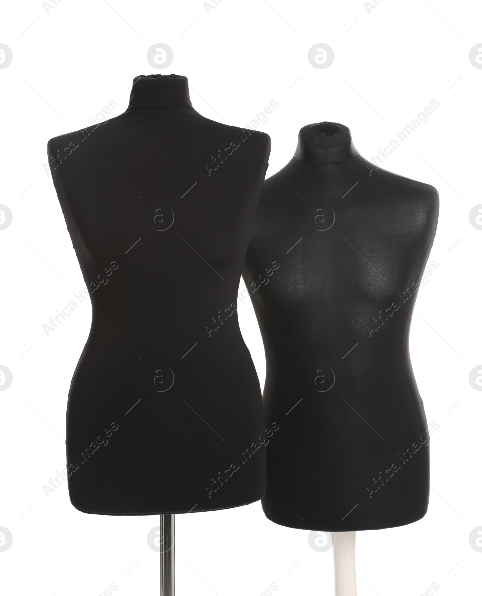 Photo of Black mannequins isolated on white. Fashion designer`s equipment