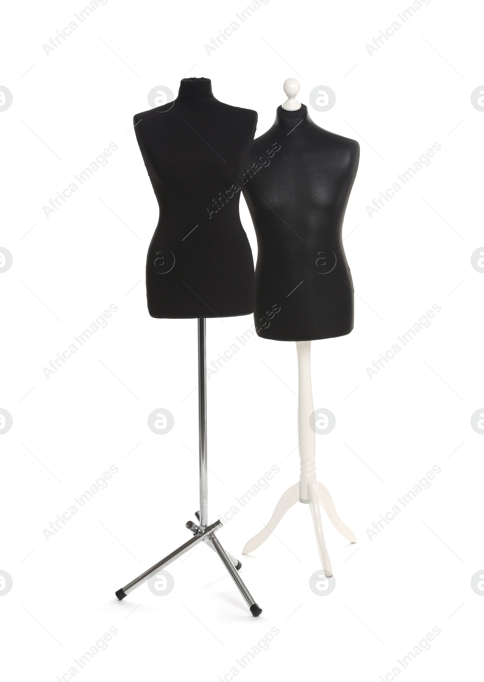 Photo of Black mannequins isolated on white. Fashion designer`s equipment