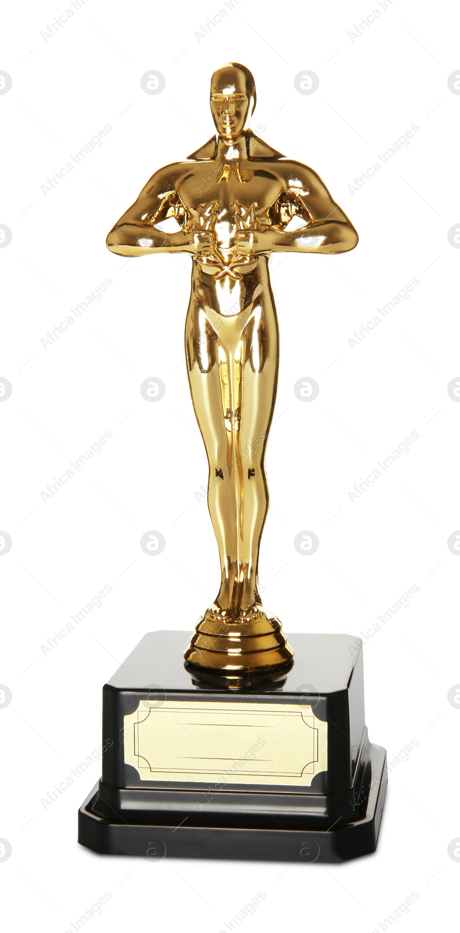 Photo of Golden trophy in shape of human figure isolated on white