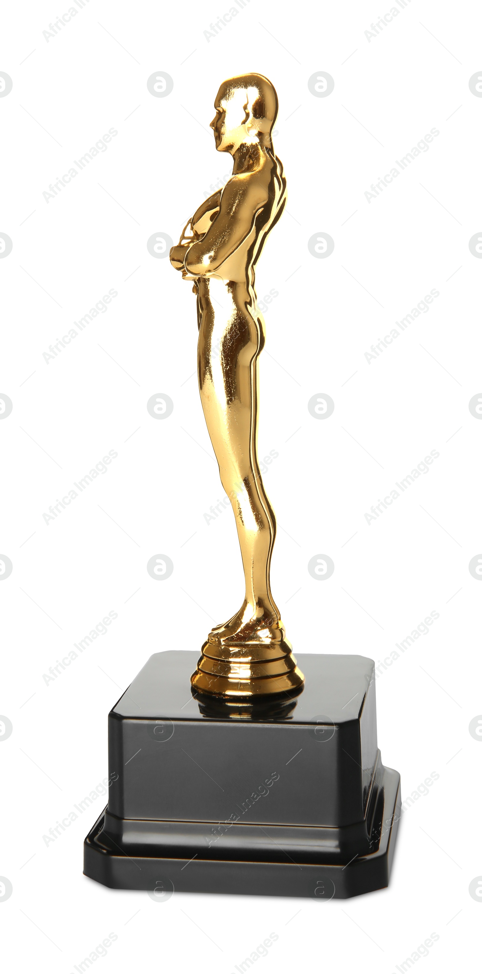 Photo of Golden trophy in shape of human figure isolated on white