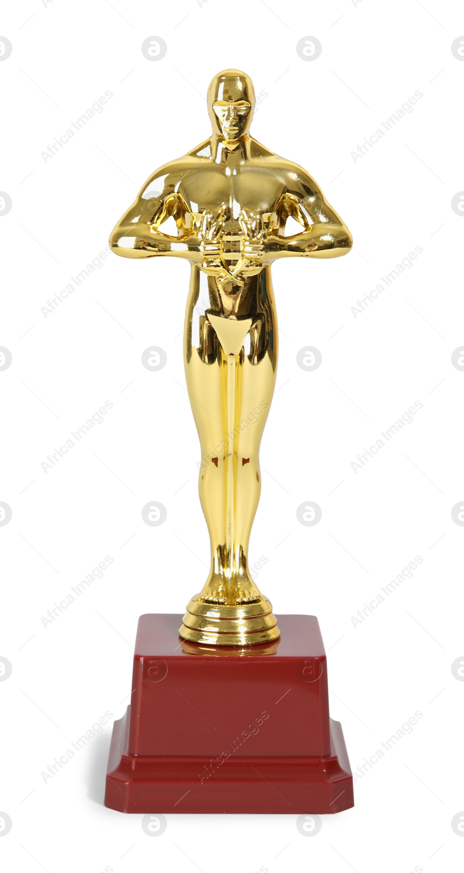 Photo of Golden trophy in shape of human figure on light background