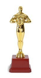 Golden trophy in shape of human figure on light background