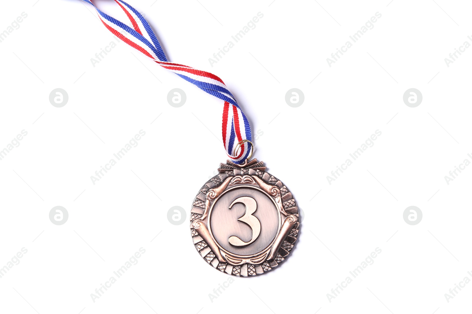 Photo of One bronze medal isolated on white, top view