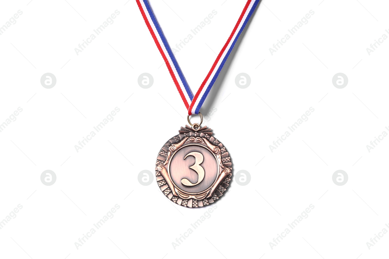 Photo of One bronze medal isolated on white, top view