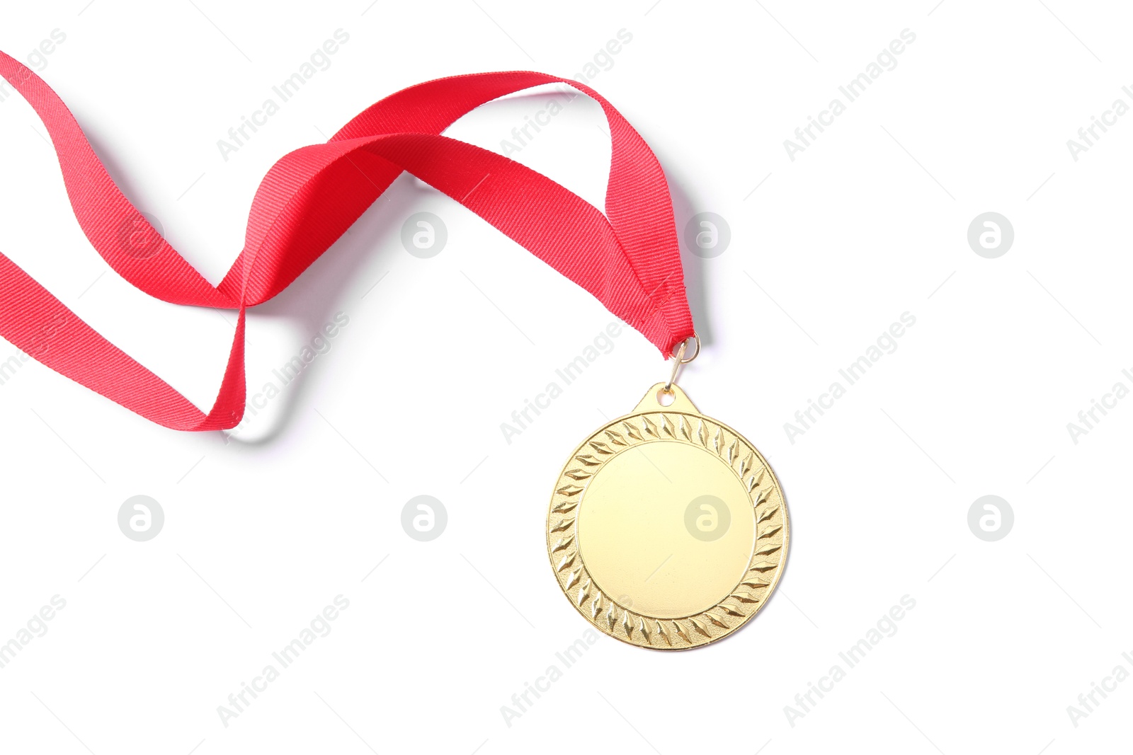 Photo of One golden medal isolated on white, top view