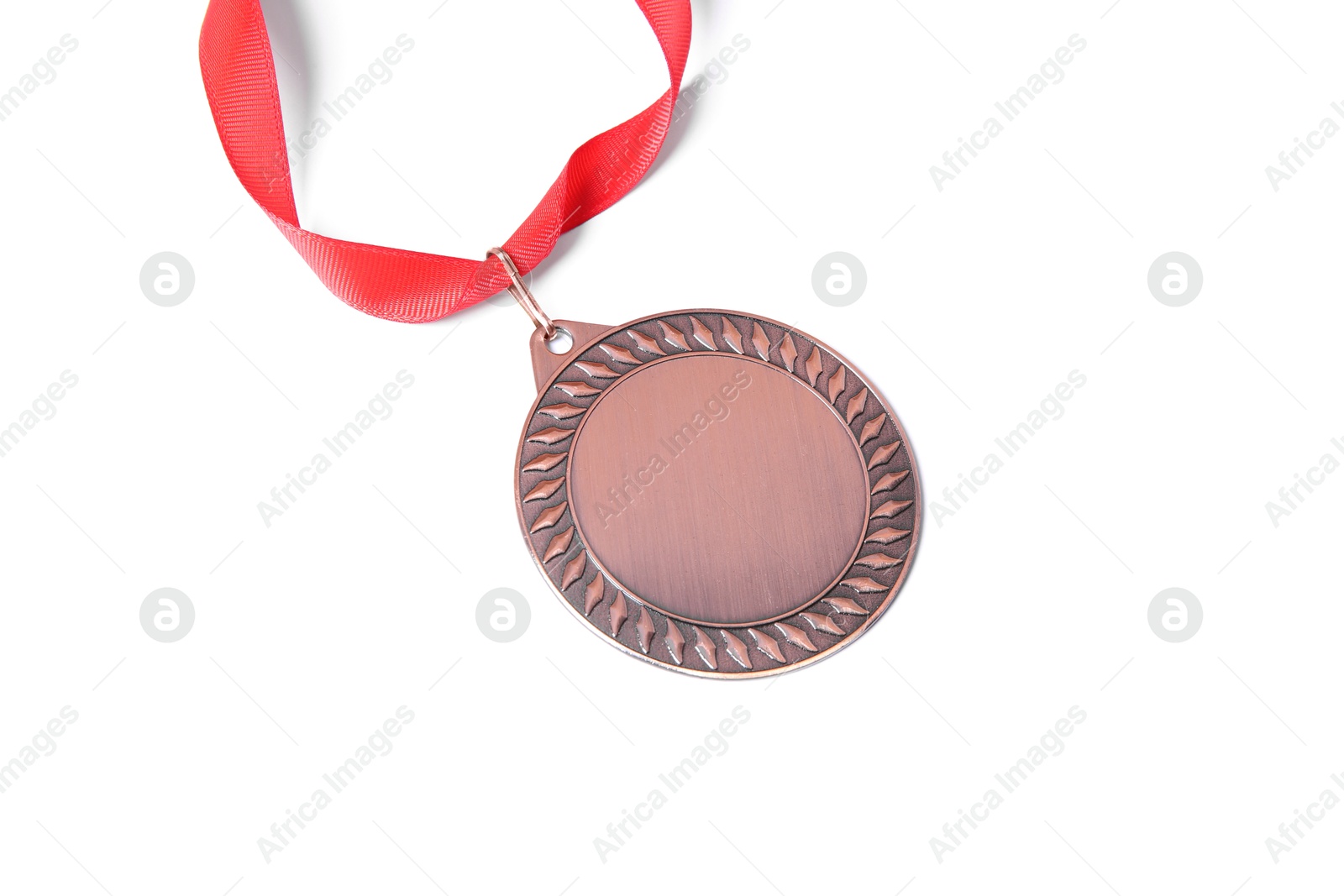 Photo of One bronze medal on white background, above view