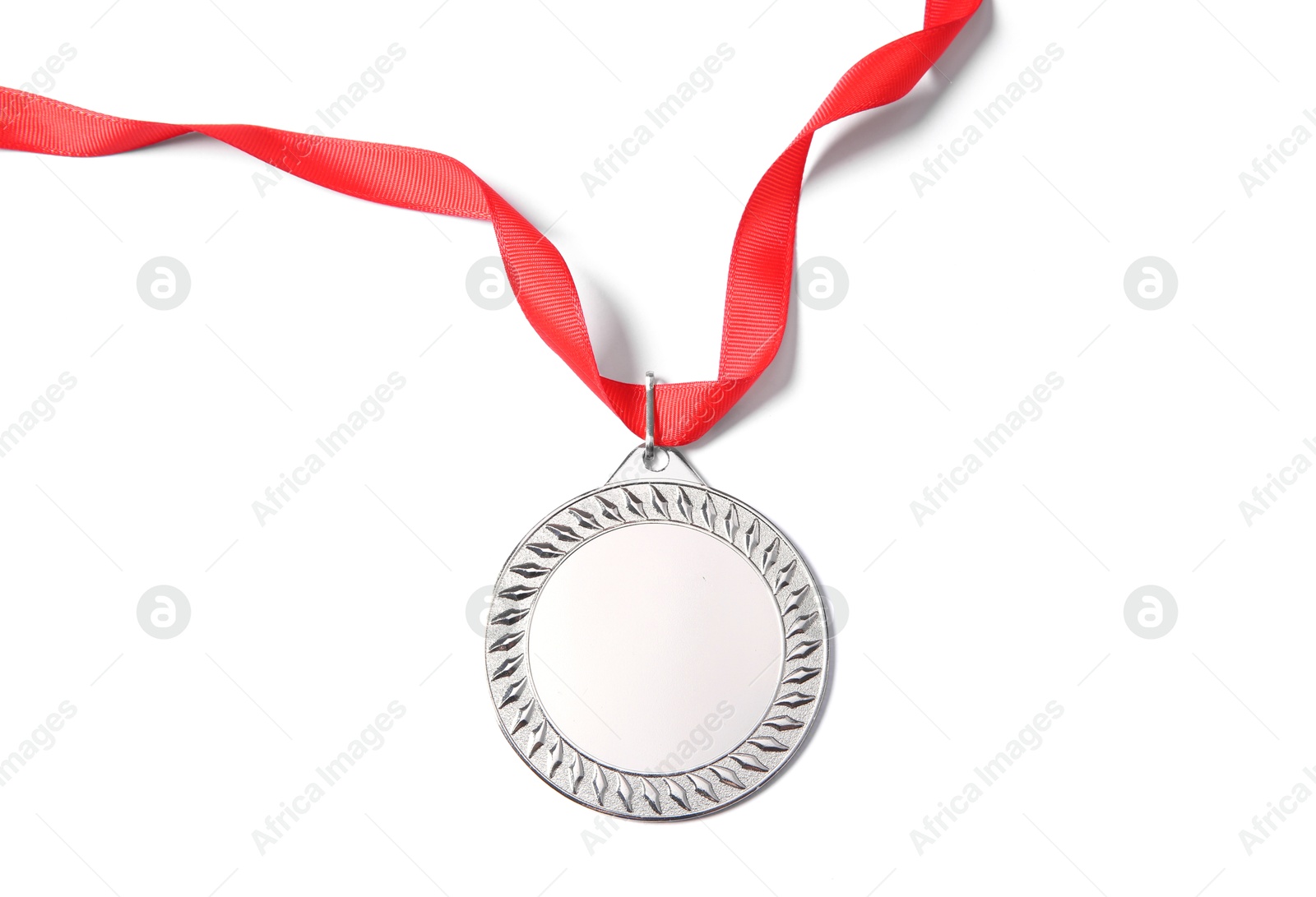 Photo of One silver medal isolated on white, top view