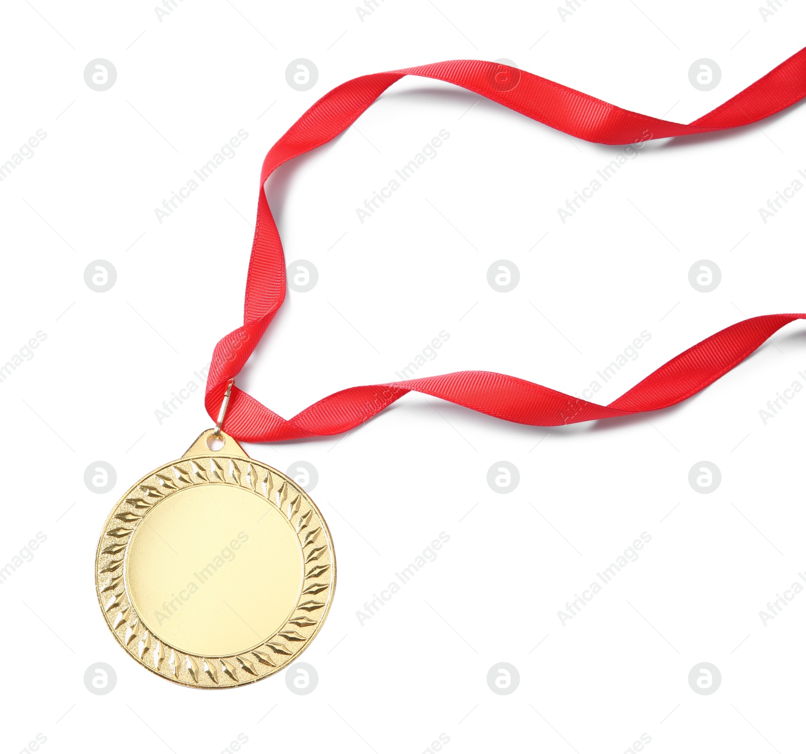 Photo of One golden medal isolated on white, top view