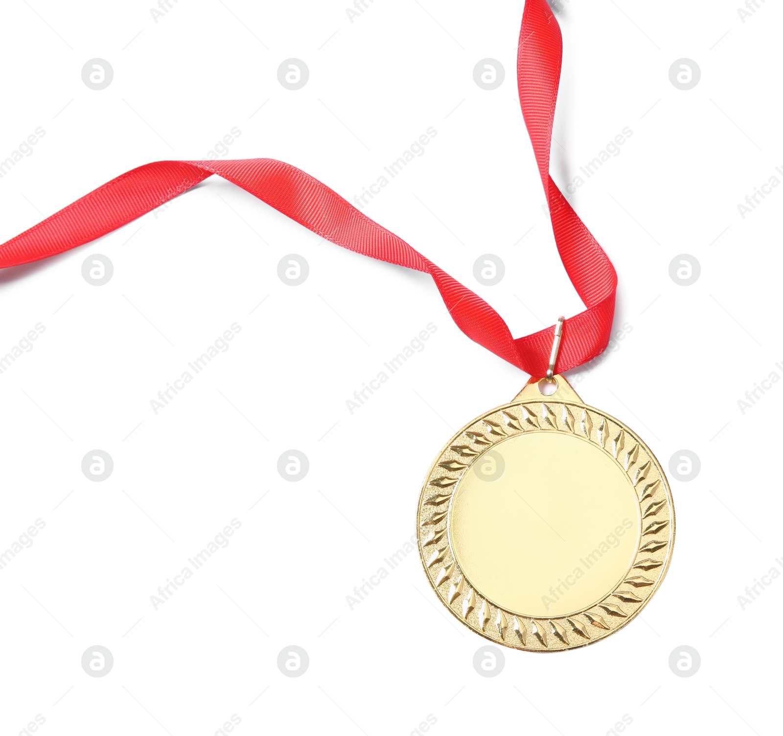 Photo of One golden medal isolated on white, top view