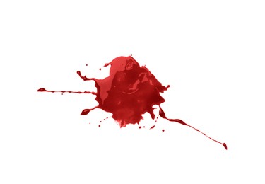 Photo of Splash of blood isolated on white, top view