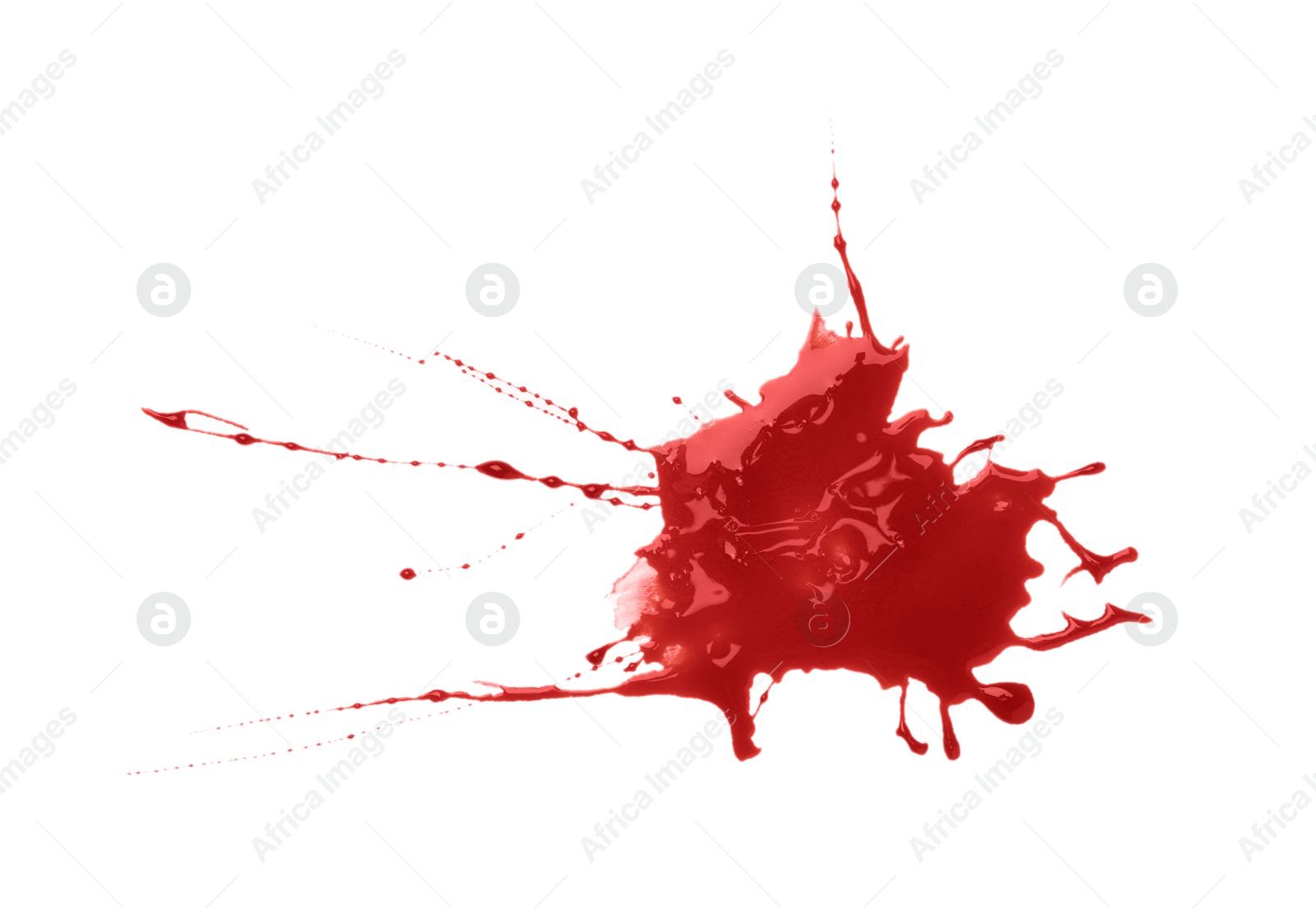 Photo of Splash of blood isolated on white, top view