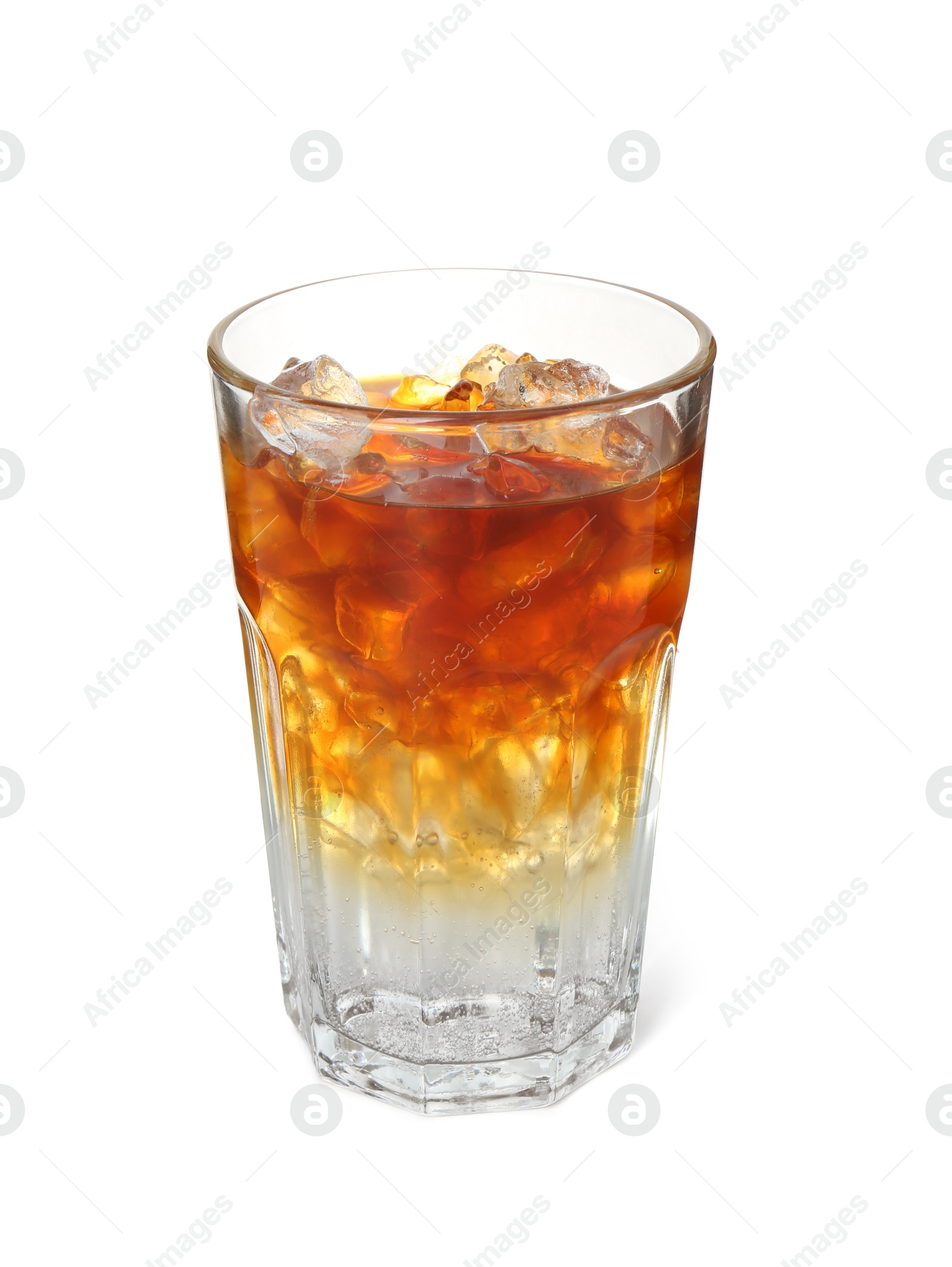 Photo of Refreshing espresso tonic drink isolated on white