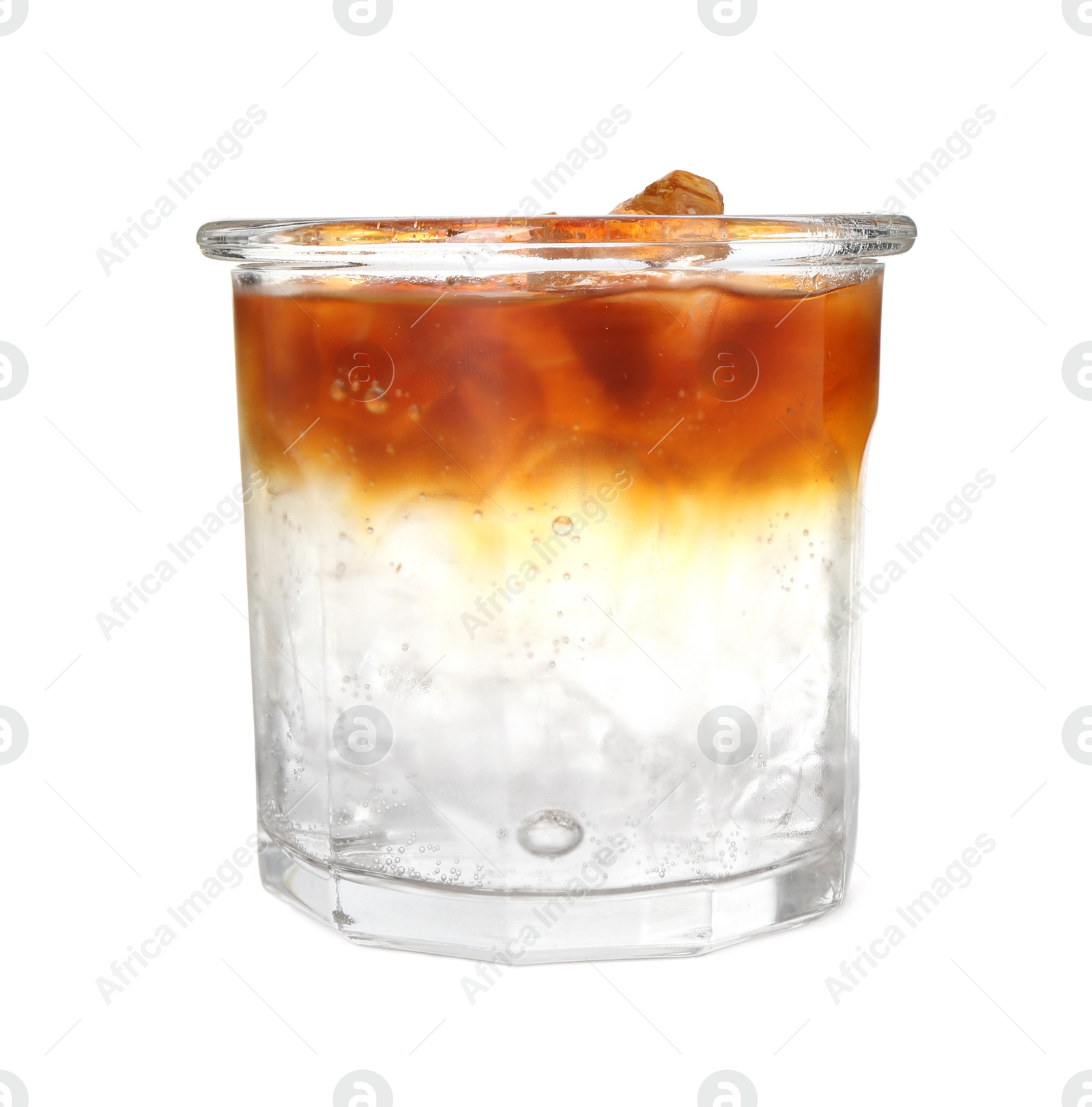 Photo of Refreshing espresso tonic drink isolated on white