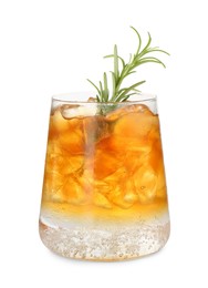 Refreshing espresso tonic drink with rosemary isolated on white