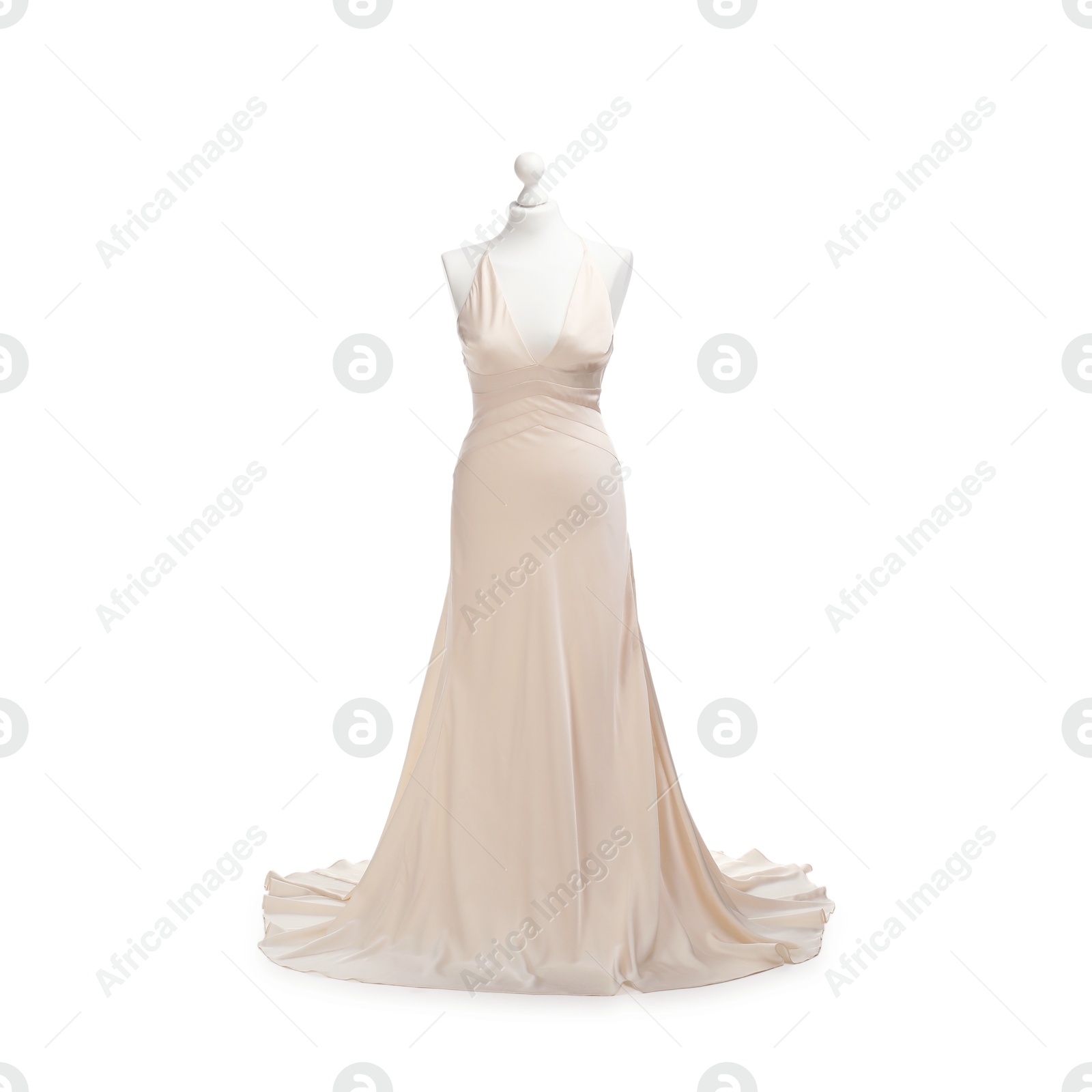 Photo of Mannequin with beautiful wedding dress isolated on white