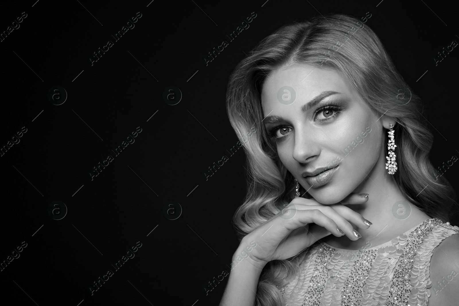 Image of Black-and-white portrait of beautiful young blond woman