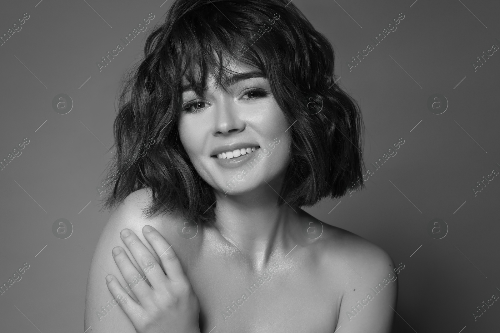 Image of Portrait of beautiful young woman. Black-and-white photo