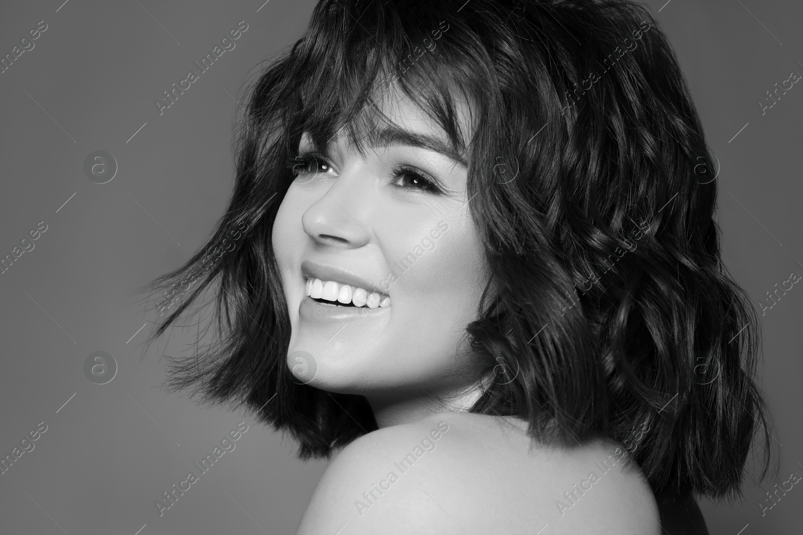 Image of Portrait of beautiful young woman. Black-and-white photo