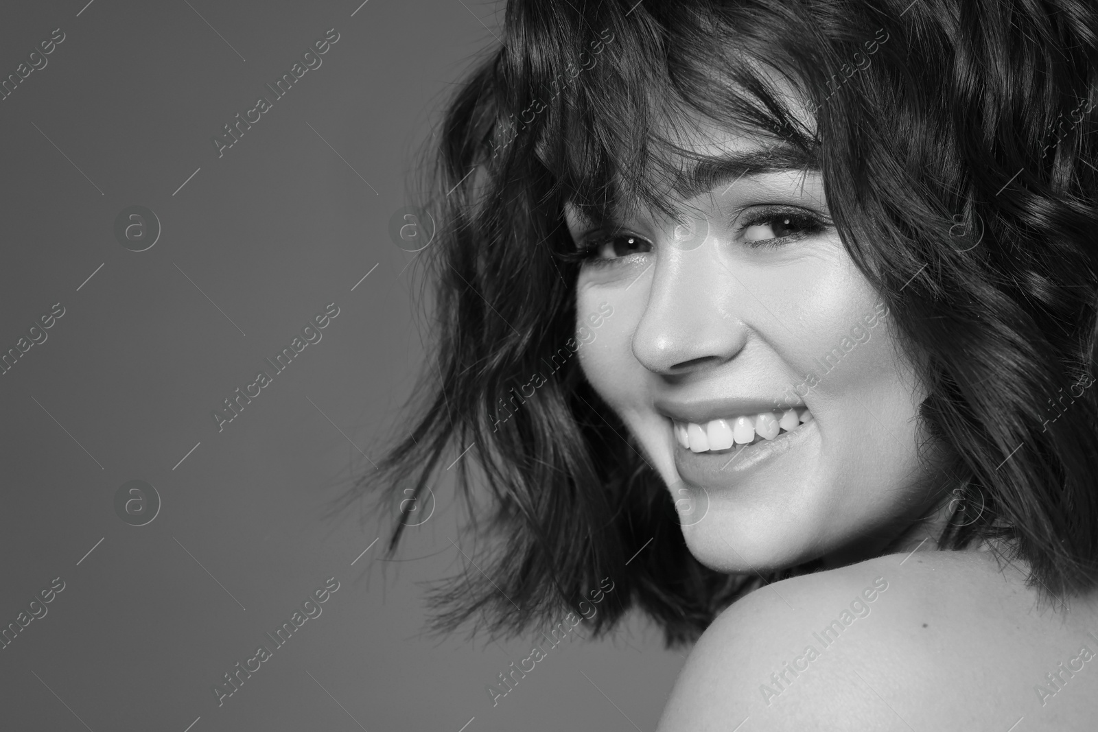 Image of Portrait of beautiful young woman. Black-and-white photo