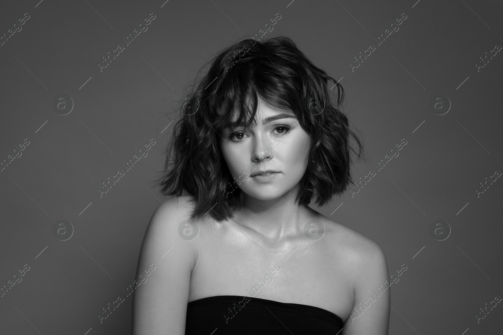 Image of Portrait of beautiful young woman. Black-and-white photo