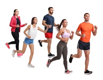 People in sportswear running on white background