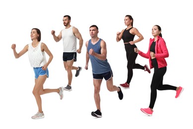 People in sportswear running on white background